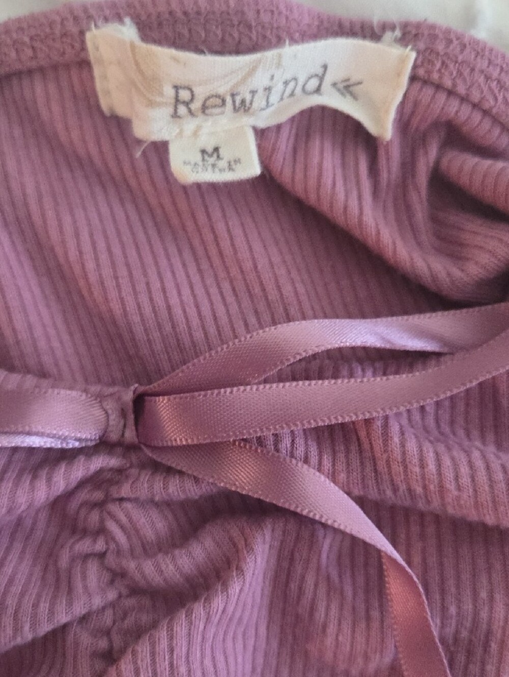 Rewind Dusty Pink Ribbed Tie-Front Cami - Picture 3 of 4